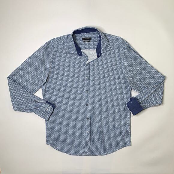 Bugatchi Shirt Mens L Copen White Shaped Fit Fish Scales Flip Cuff Long Sleeve - Picture 2 of 10